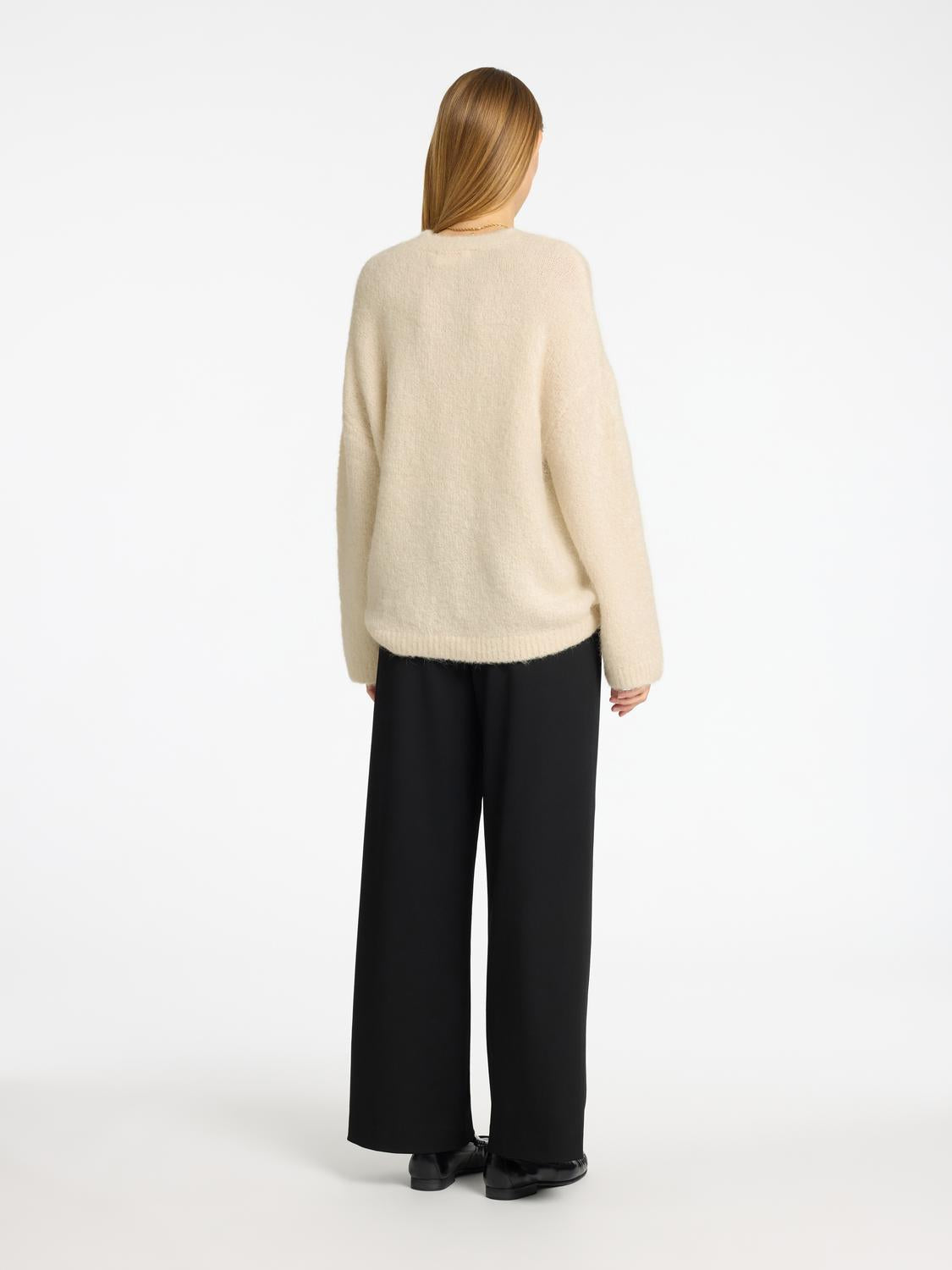 Gabella Strikket O-neck Genser - Beige/ Birch