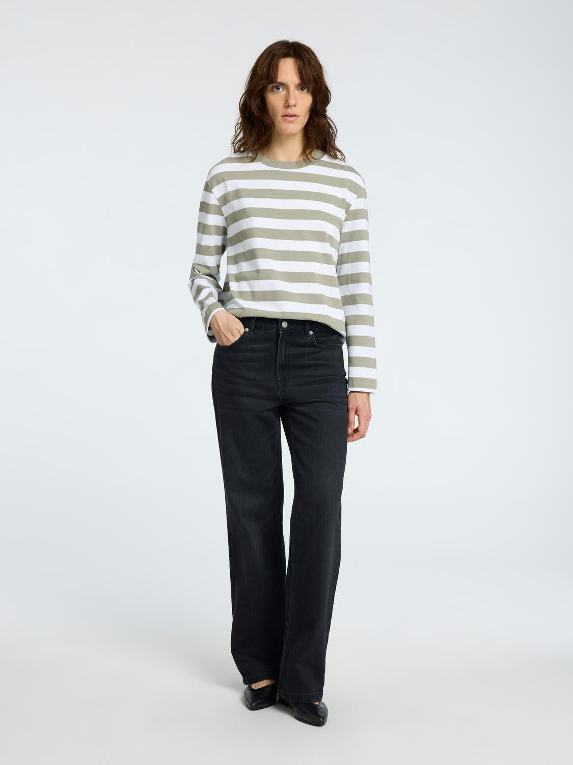Essential Stripete Boxy T-Shirt - Grønn/ Vetiver