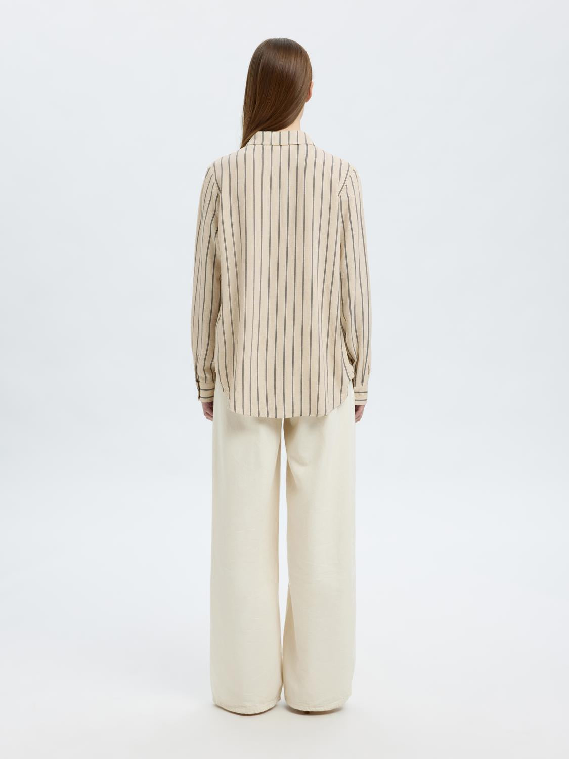 Viva Stripete Lin Skjorte - Beige/ Sandshell