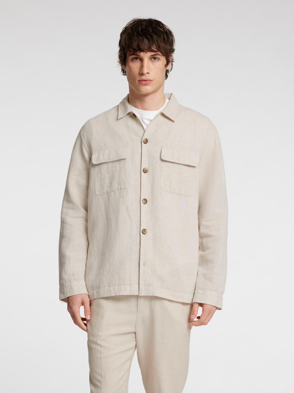 Leroy Lin Overshirt - Beige/ Pure Cashmere