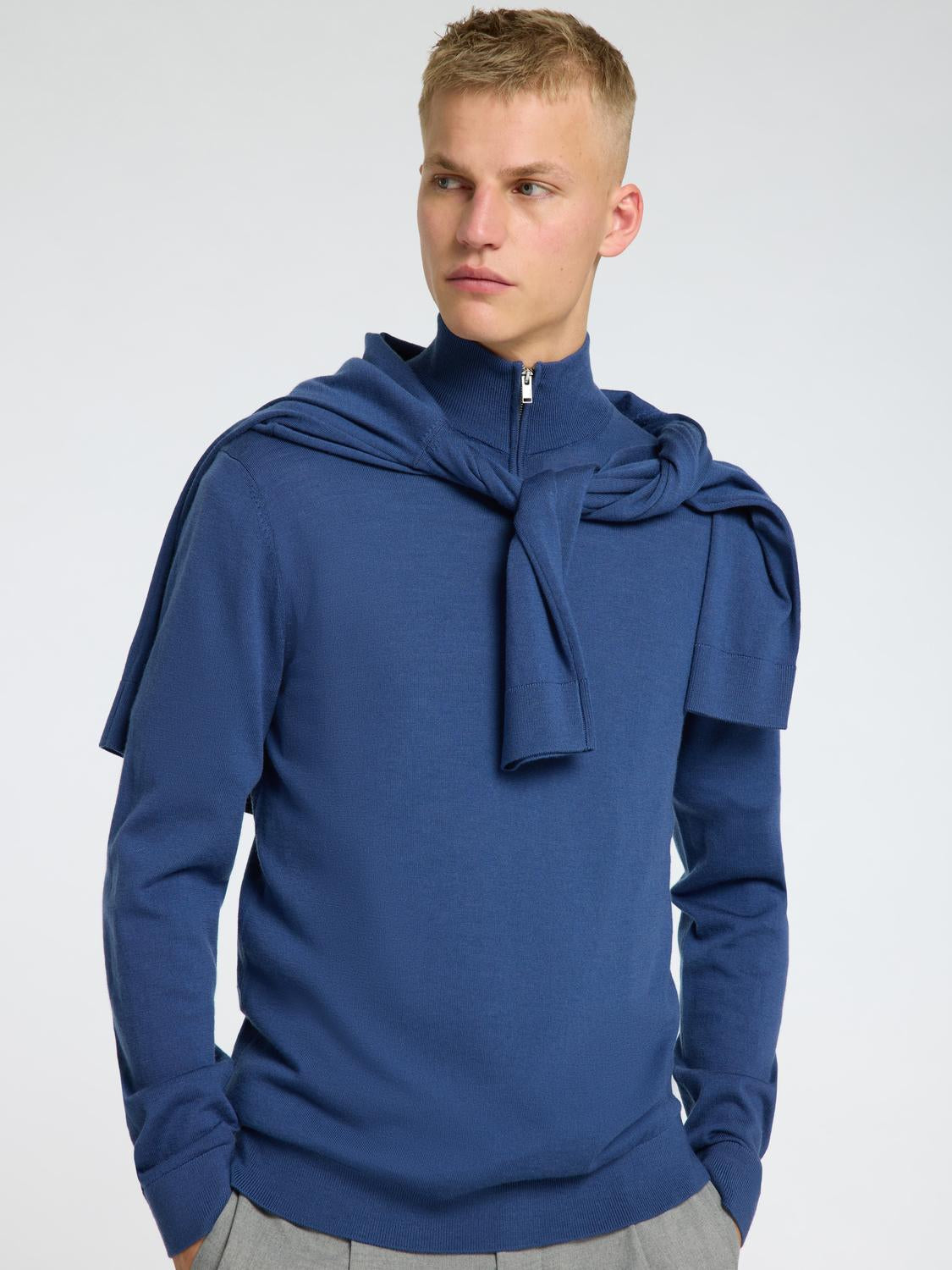 Tray Merino Half Zip Genser - Blå/ Oceana
