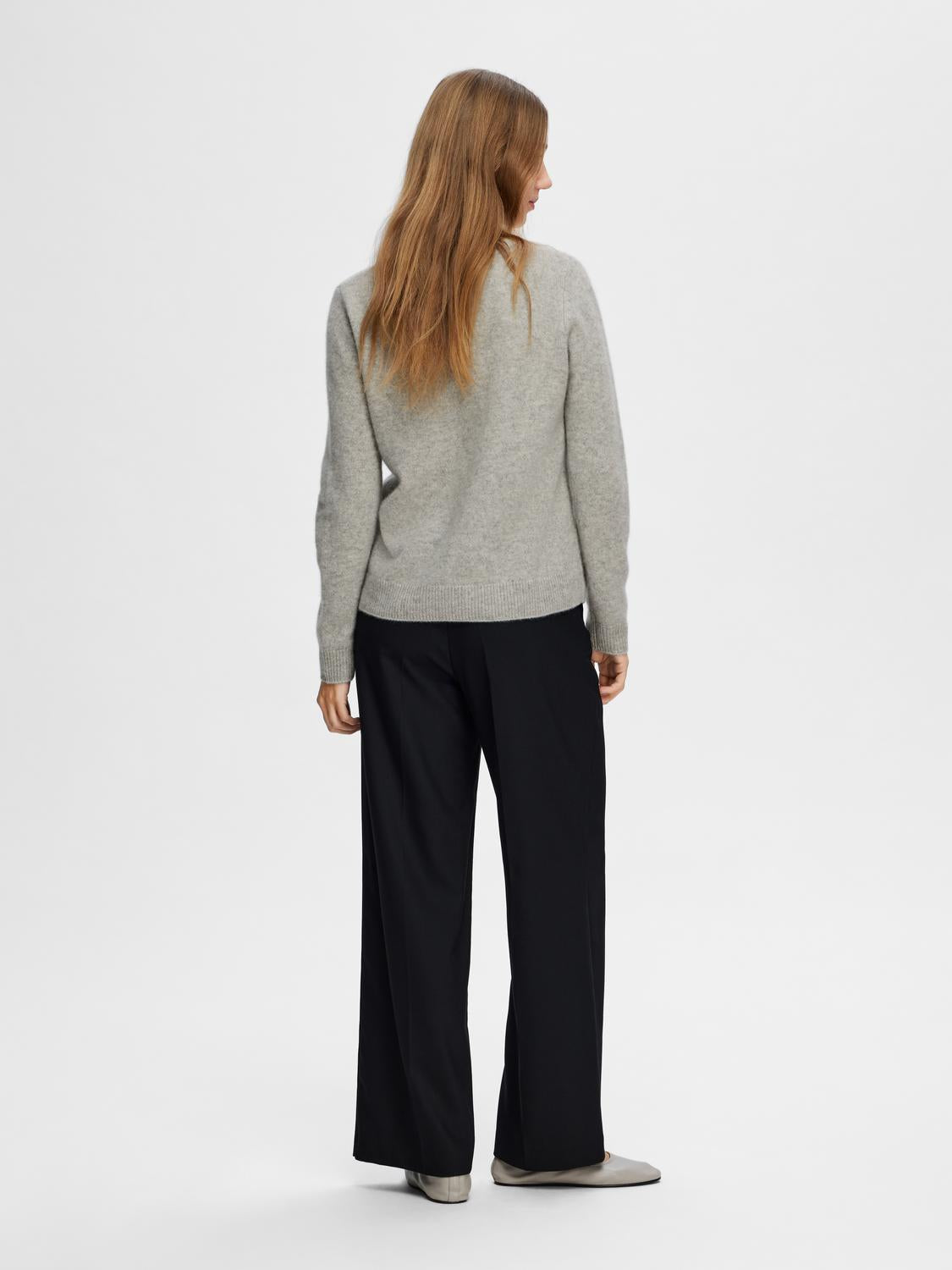 Manila Strikket Cashmere O-Neck Genser - Grå/ Light Grey Melange