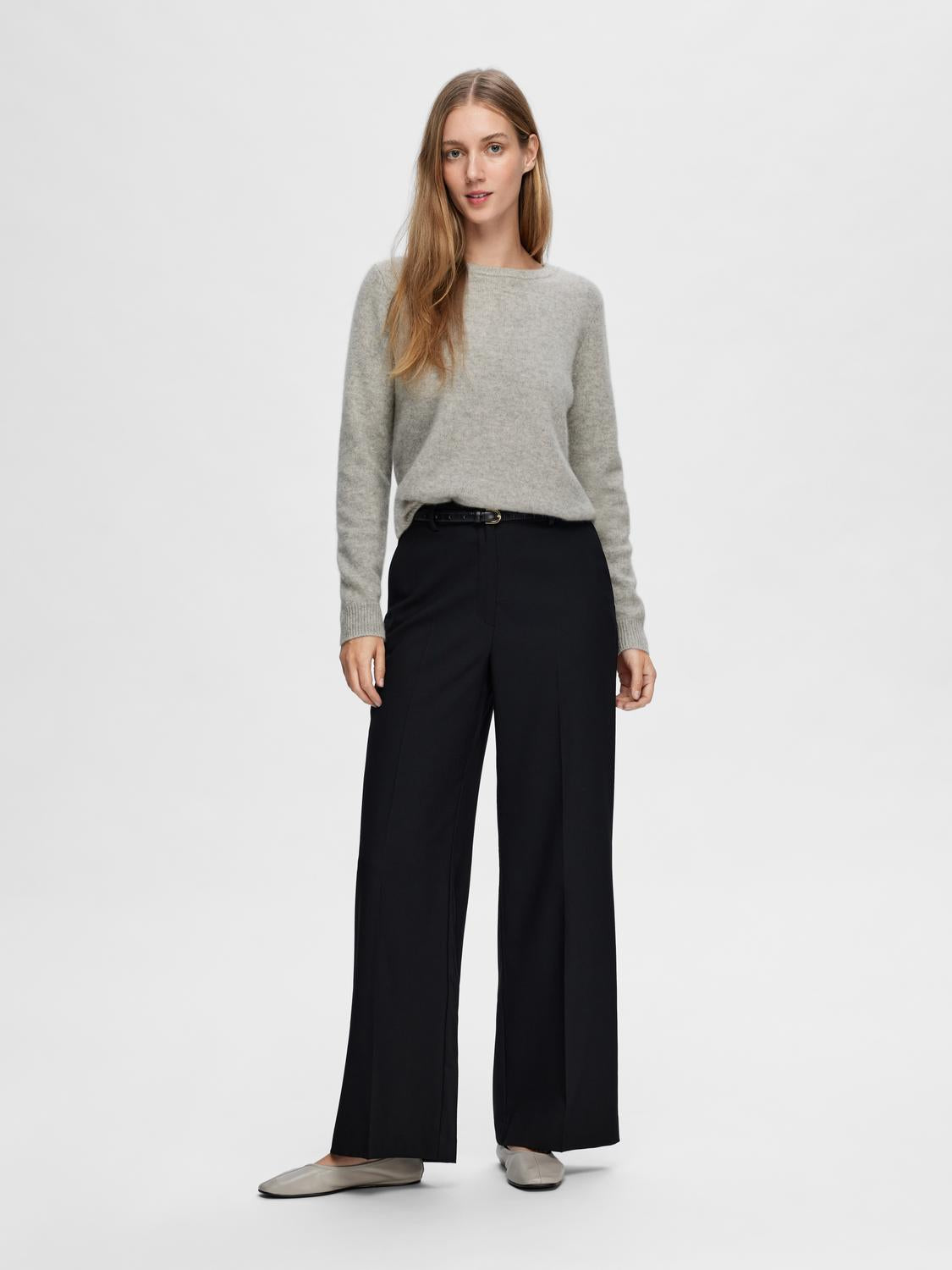 Manila Strikket Cashmere O-Neck Genser - Grå/ Light Grey Melange