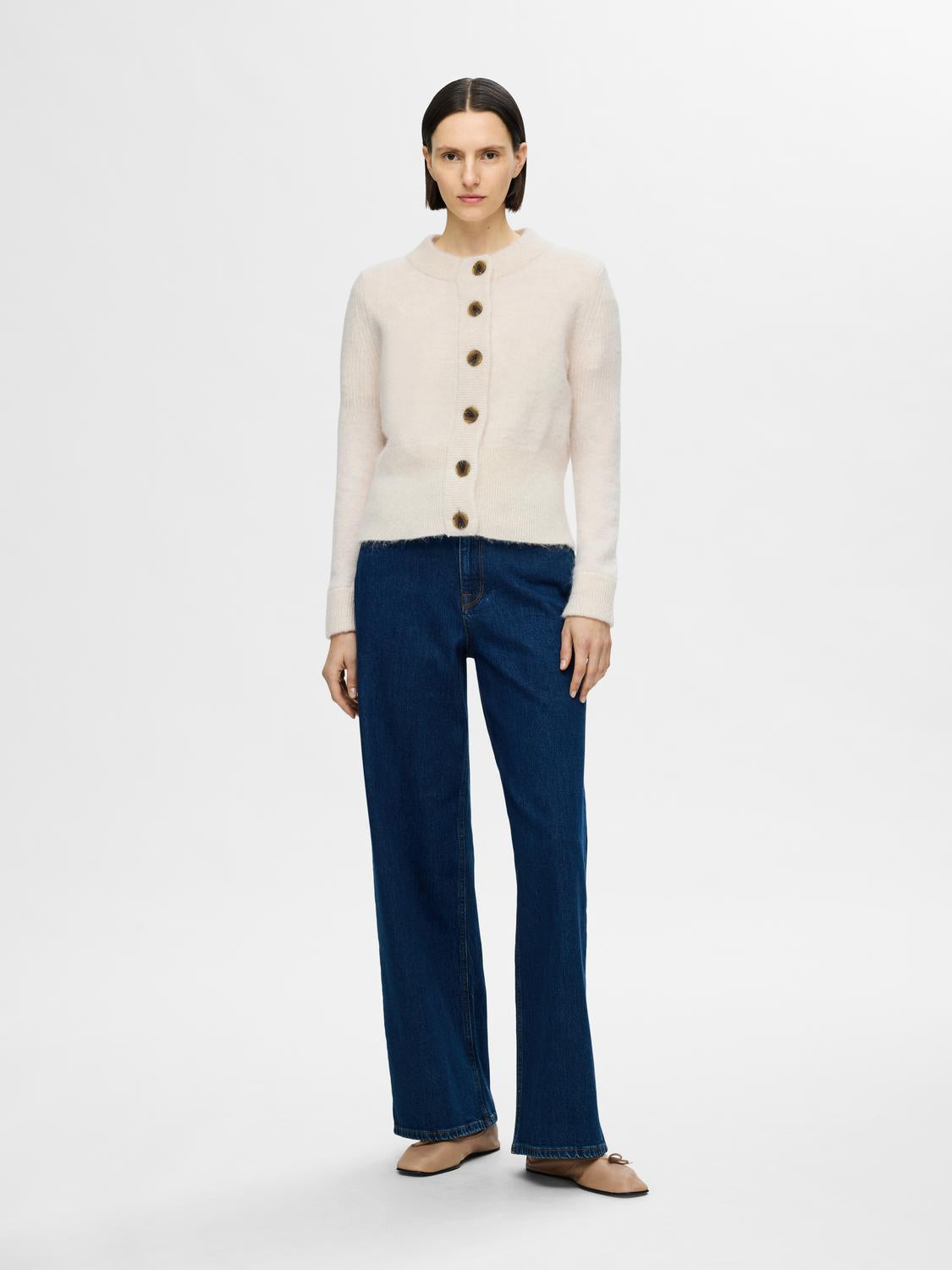 Sia Ras Strikket Cardigan - Beige/ Birch