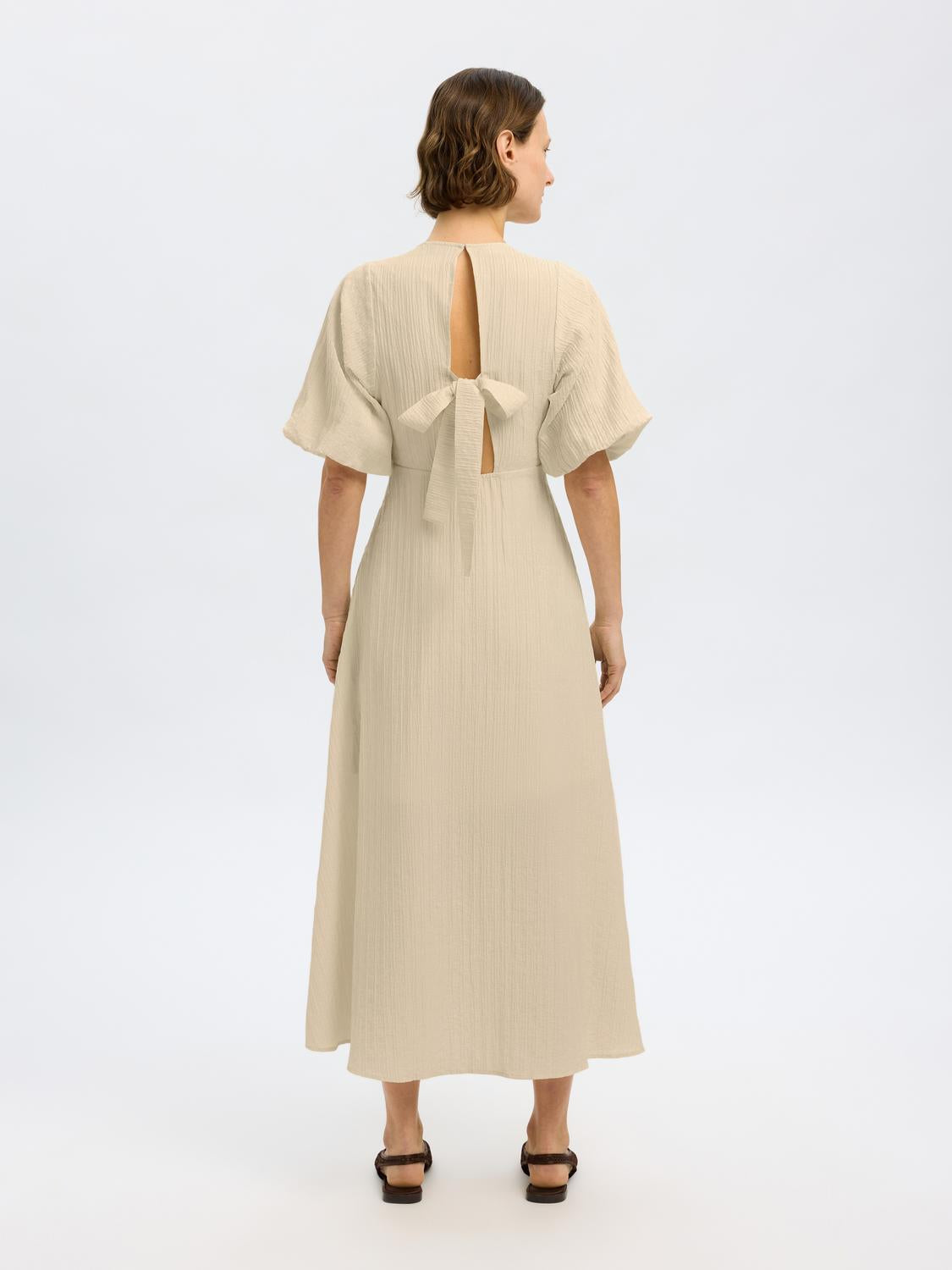Maddie Midi Kjole  - Beige/ Birch