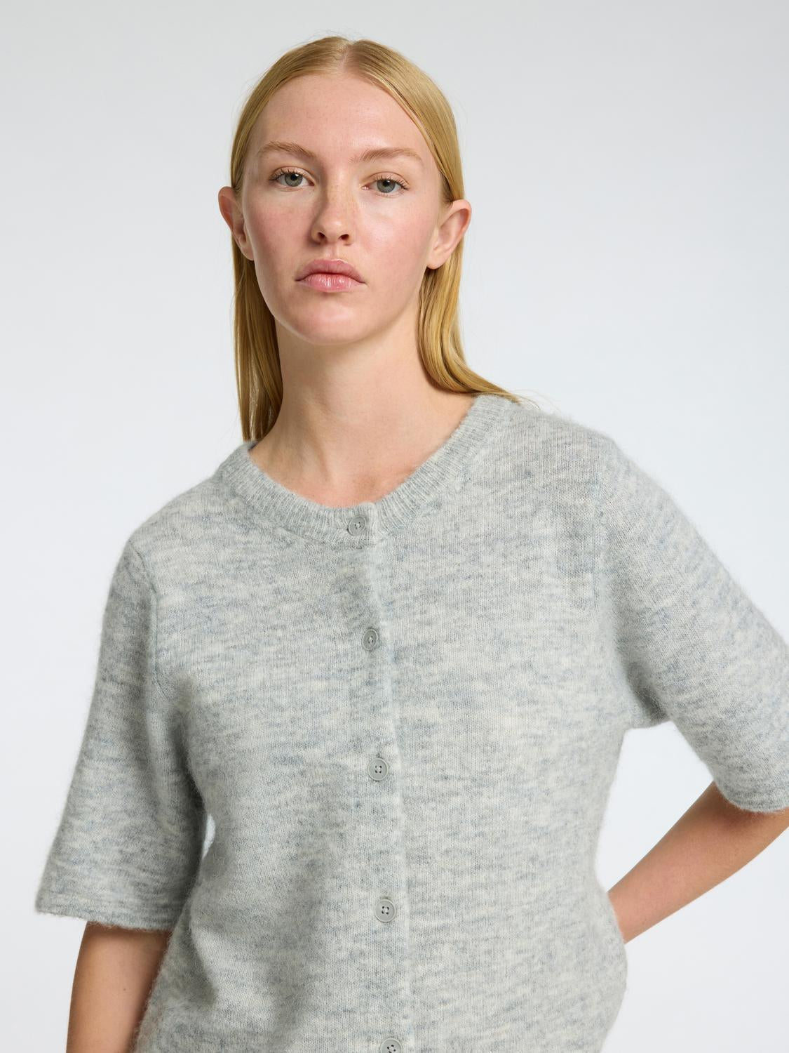 Lulu 2/4 Strikket Cardigan - Grå/ Light Grey Melange