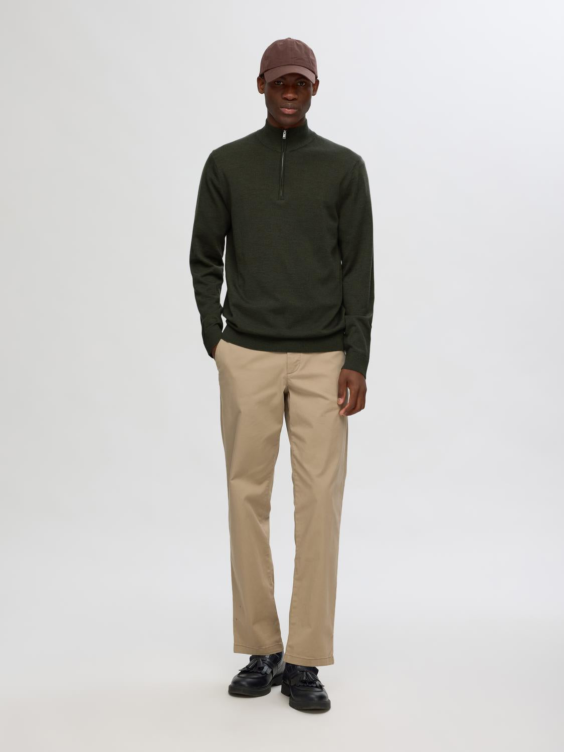 Tray Strikket Merino Half-Zip - Forest Night