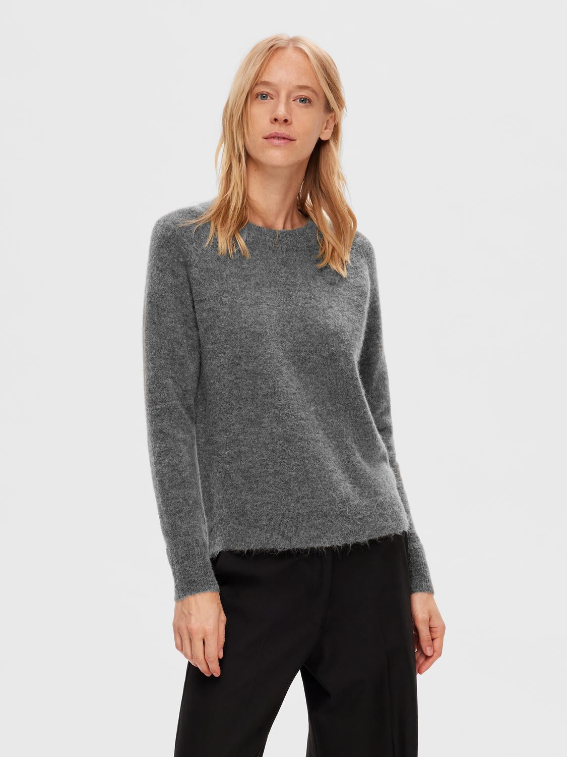Lulu O-Neck Strikket Genser - Medium Grey Melange