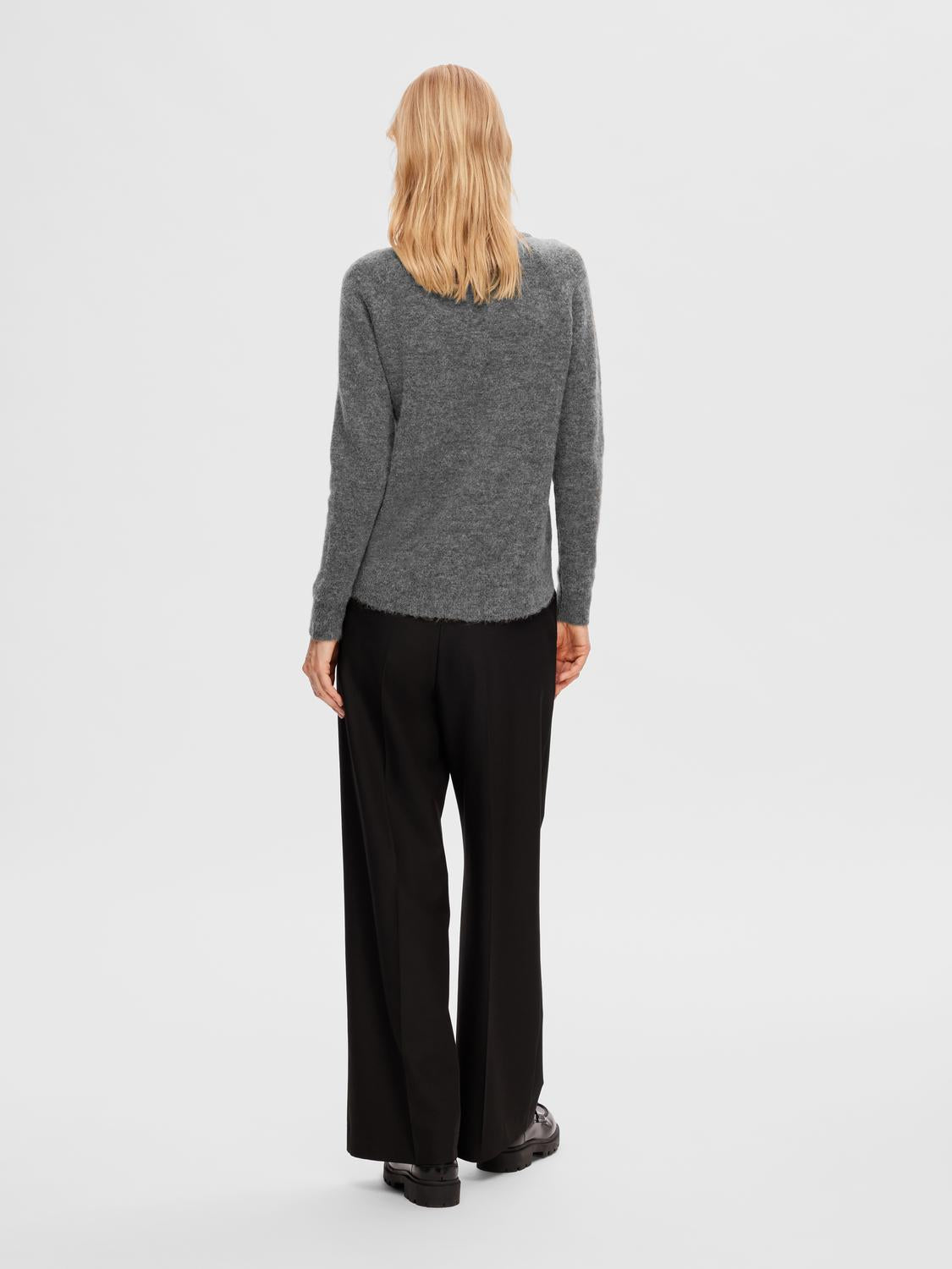 Lulu O-Neck Strikket Genser - Medium Grey Melange