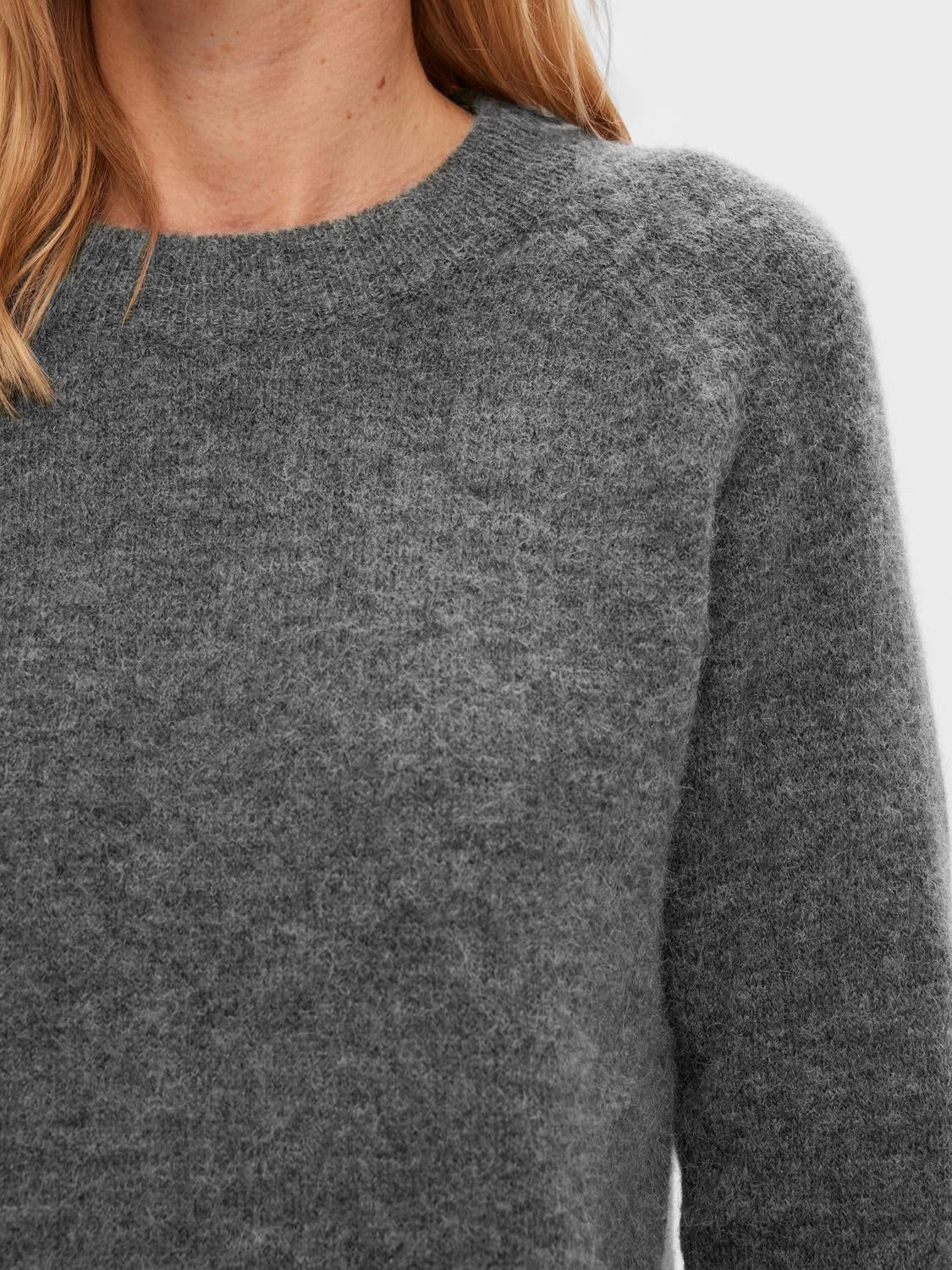 Lulu O-Neck Strikket Genser - Medium Grey Melange