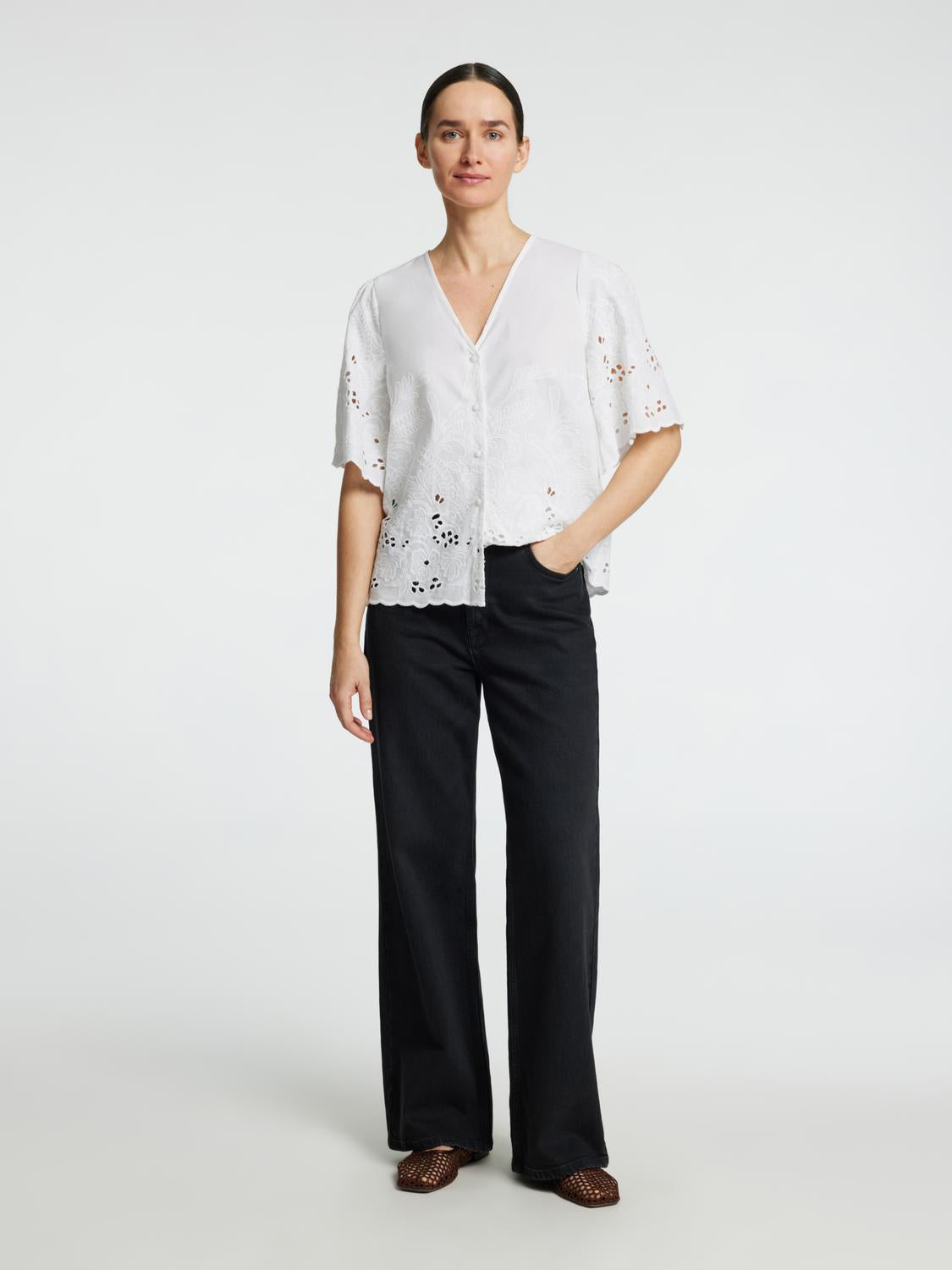 Dahlia Kort Arm Skjorte - Hvit Bright White