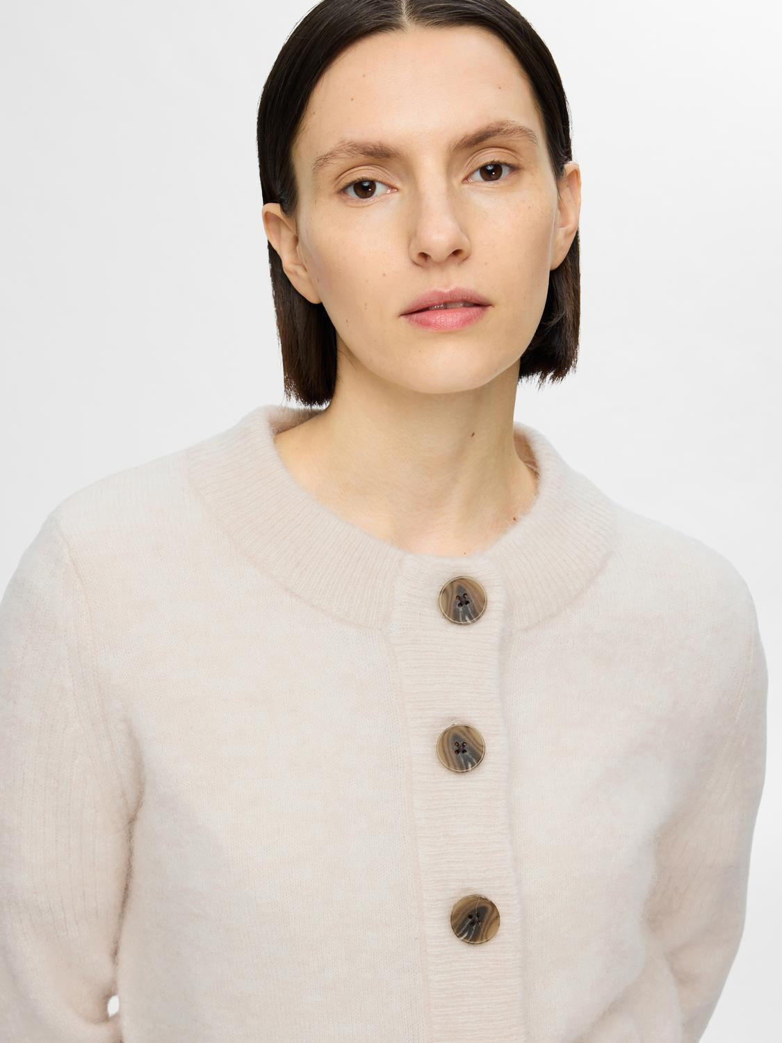 Sia Ras Strikket Cardigan - Beige/ Birch