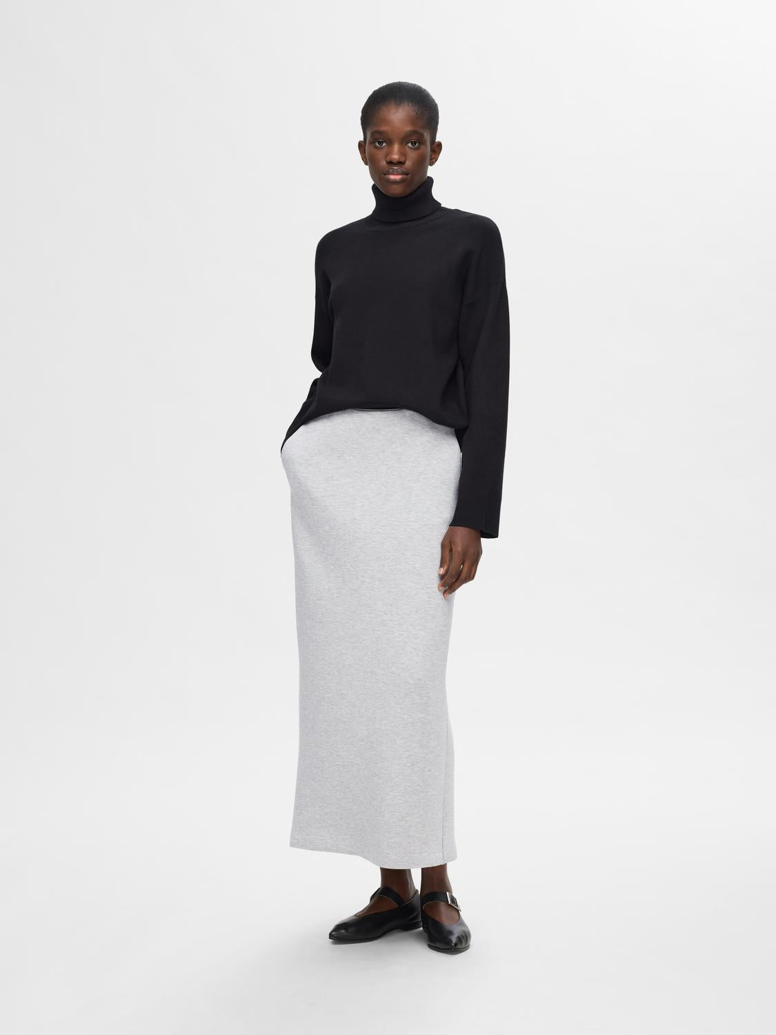 Jamila Midi Skjørt - Grå/ Light Grey Melange