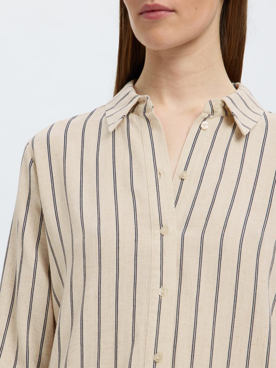 Viva Stripete Lin Skjorte - Beige/ Sandshell