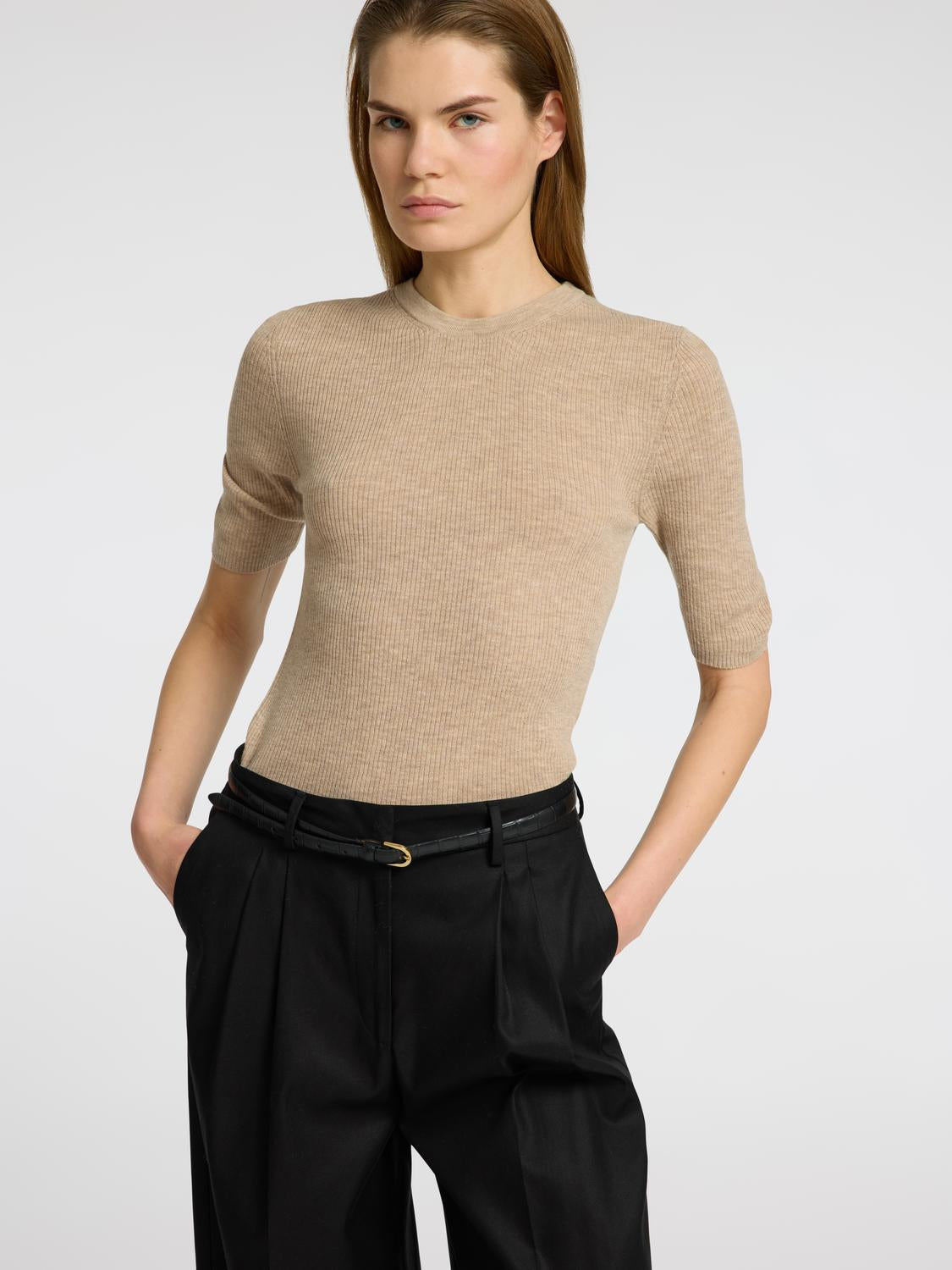 Ingrid Strikket Topp - Beige/ Island Fossil