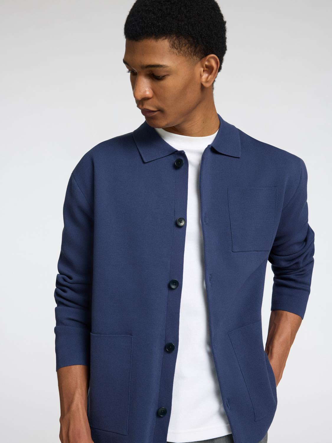 Mike Strikket Polo Cardigan - Blå/ Oceana