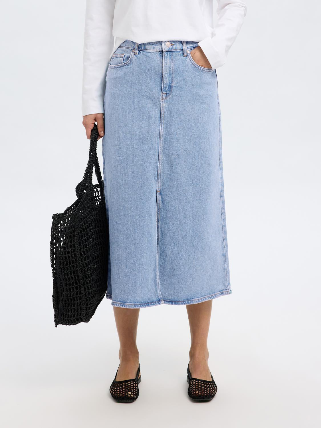 Krista Gerda Langt Denim Skjørt - Blå/ Light Blue Denim