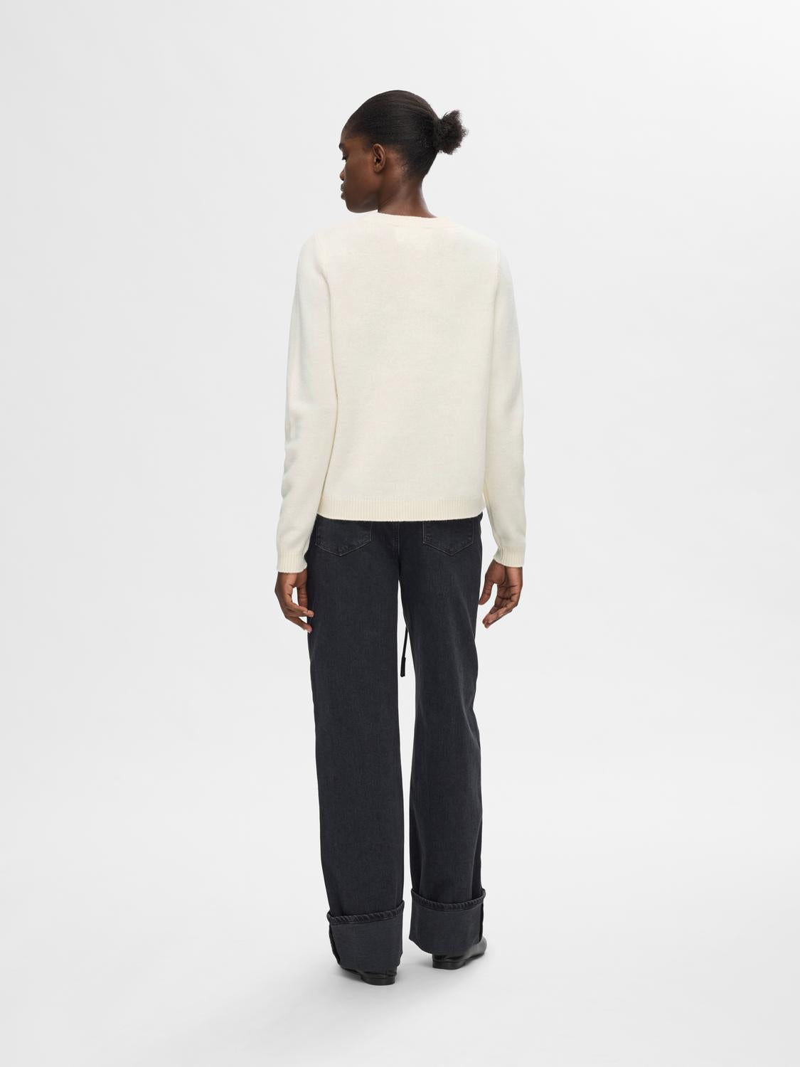 Ana Strikket O-neck Genser - Beige/ Birch