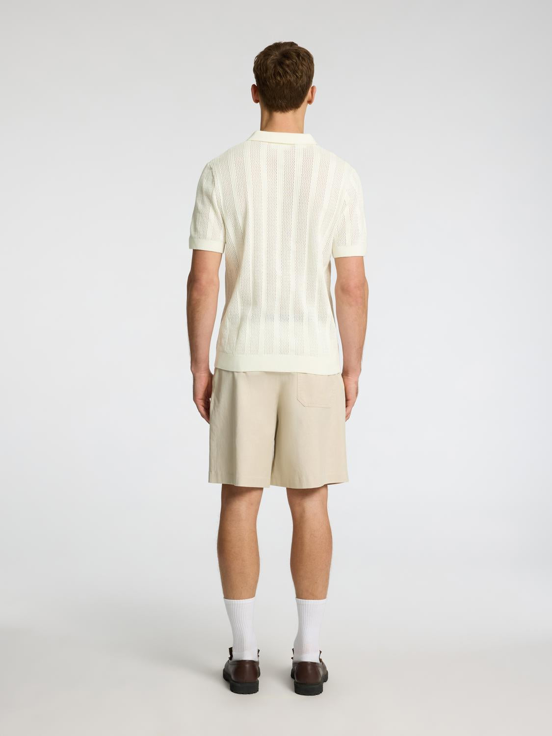 Wells Strikket Polo T-skjorte - Beige/ Egret