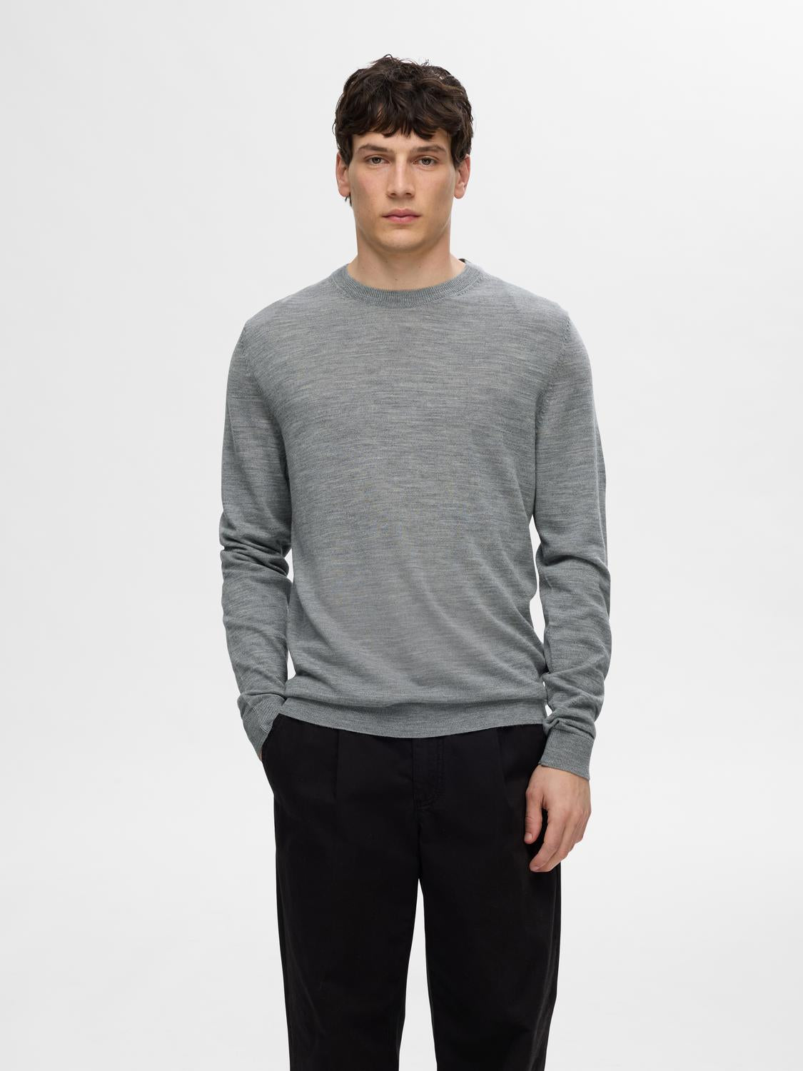 Tray Merino Crew-neck Genser - Medium Grey Melange