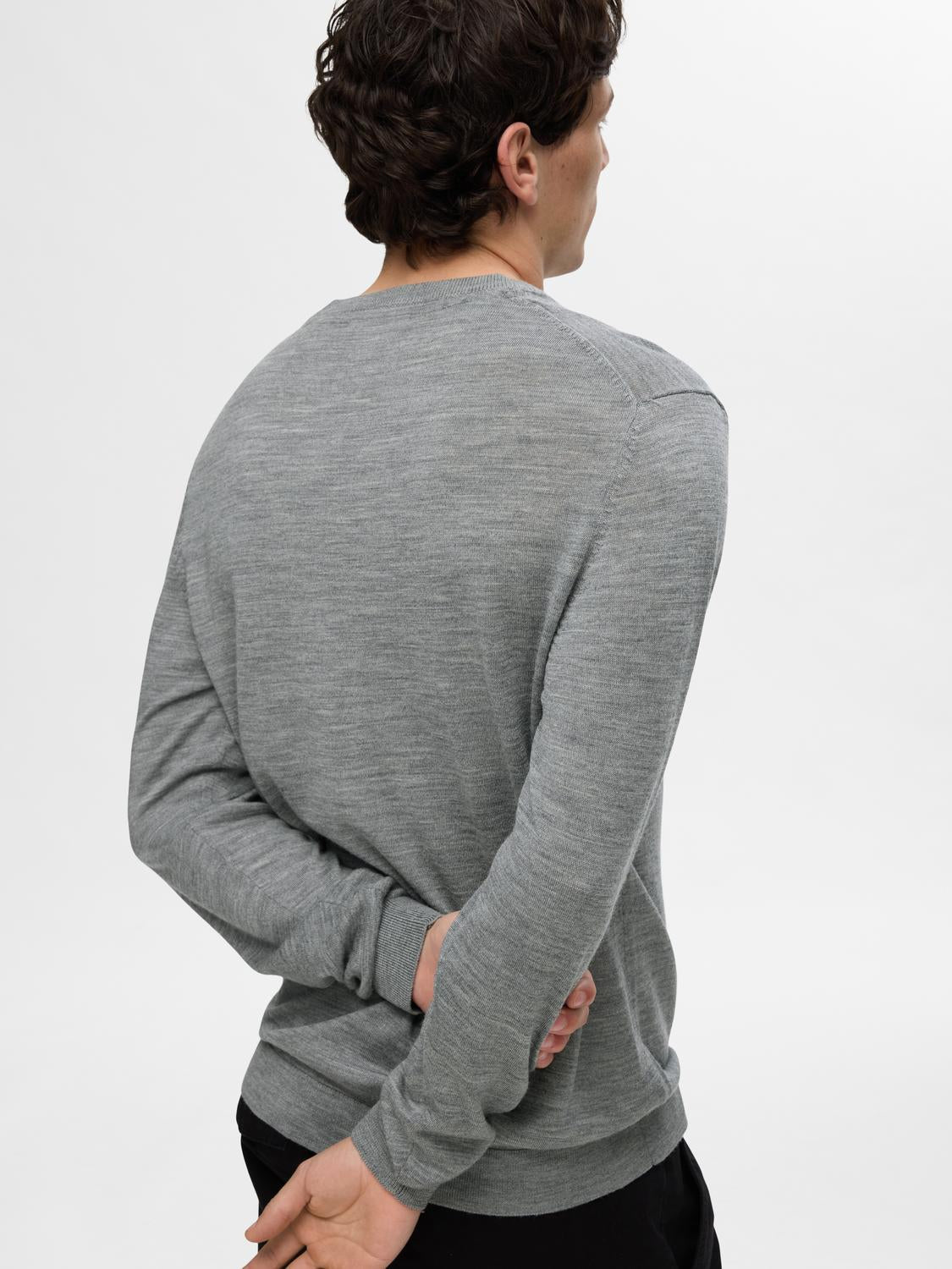 Tray Merino Crew-neck Genser - Medium Grey Melange