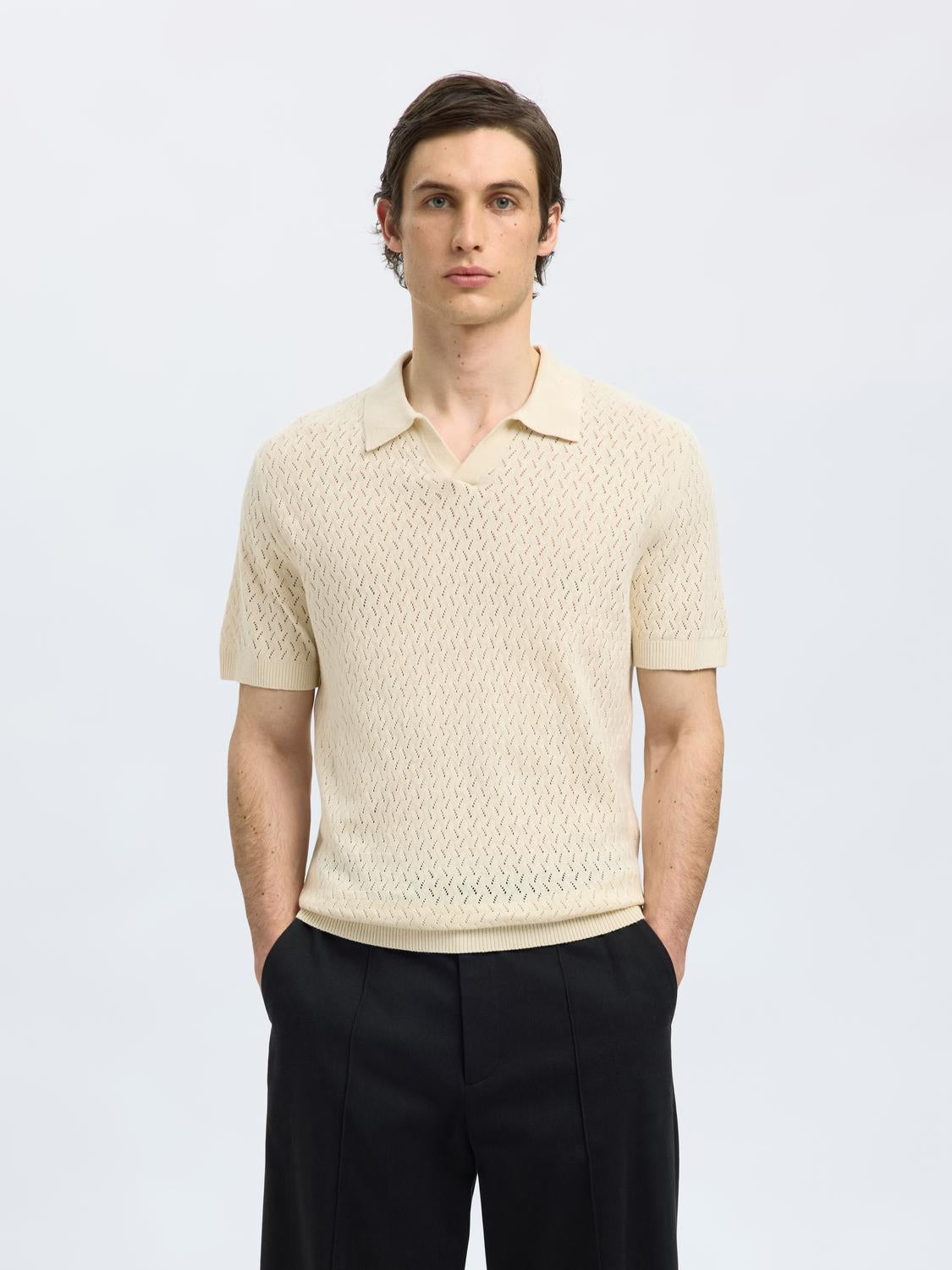 Lino Kort Arm Topp - Beige/ Egret