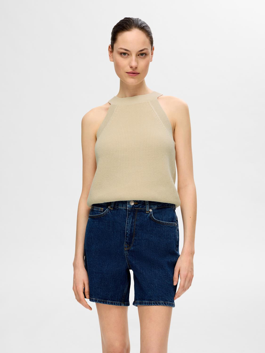 Vinna strikket Topp - Beige/ Birch