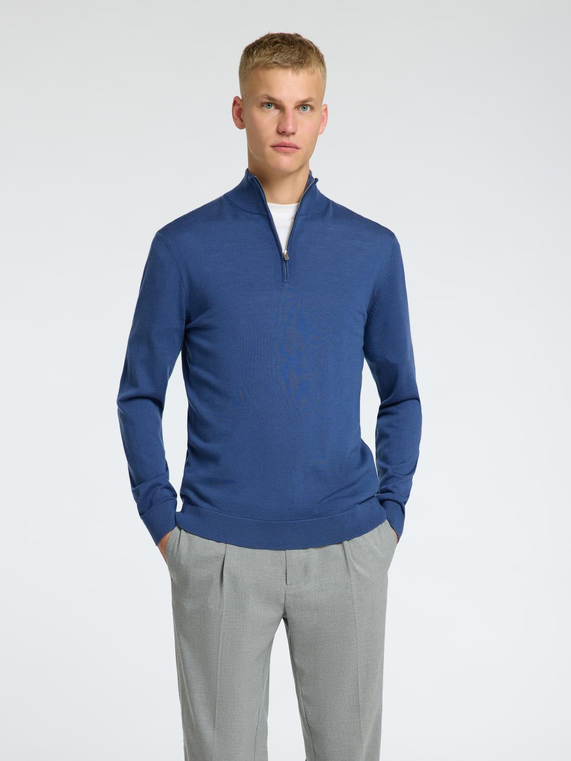 Tray Merino Half Zip Genser - Blå/ Oceana
