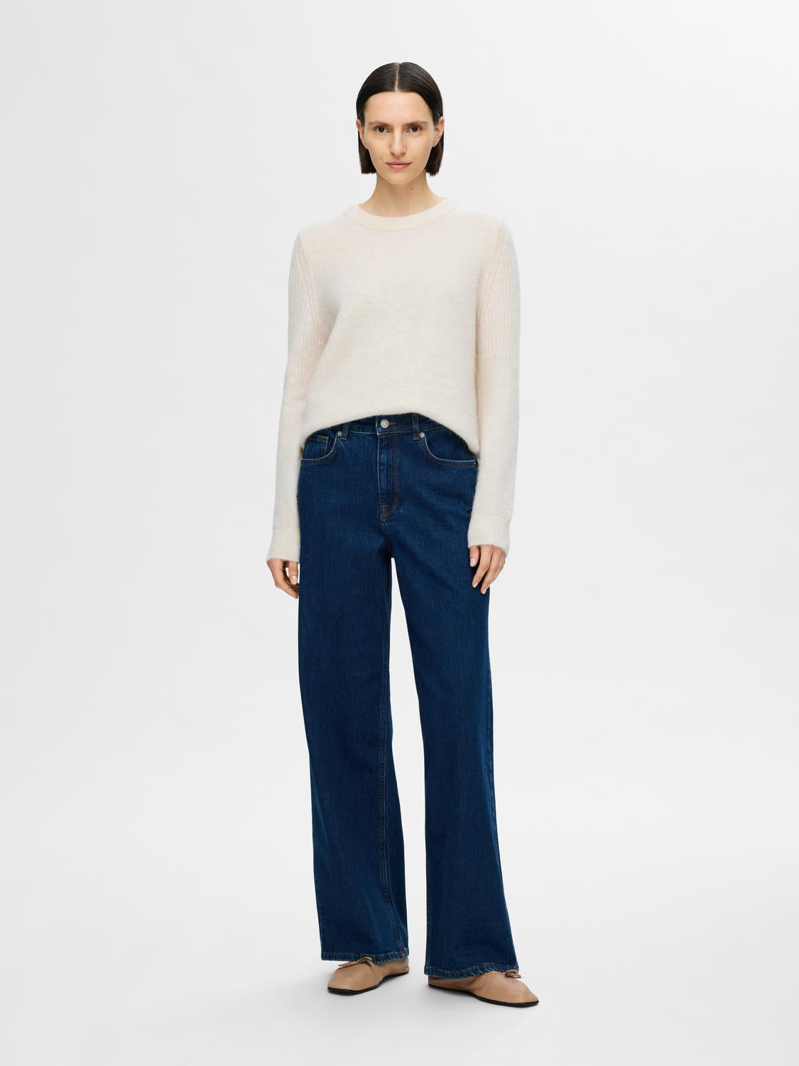 Sia Ras O-Neck strikket Genser - Beige/ Birch
