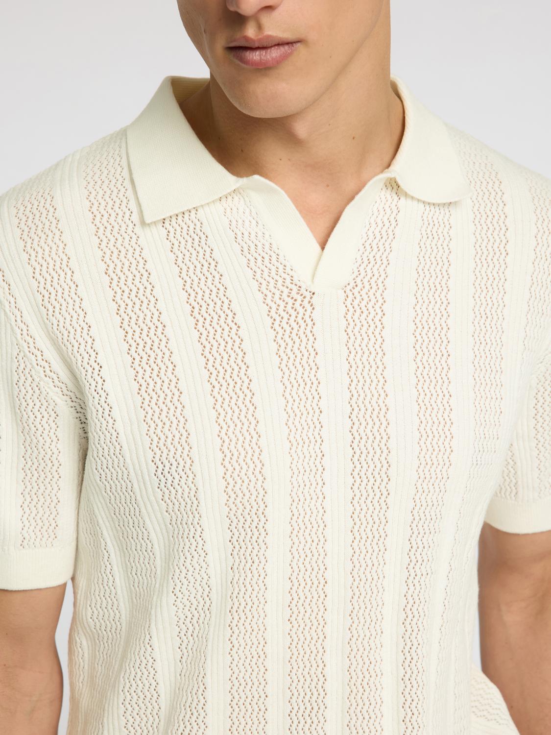 Wells Strikket Polo T-skjorte - Beige/ Egret