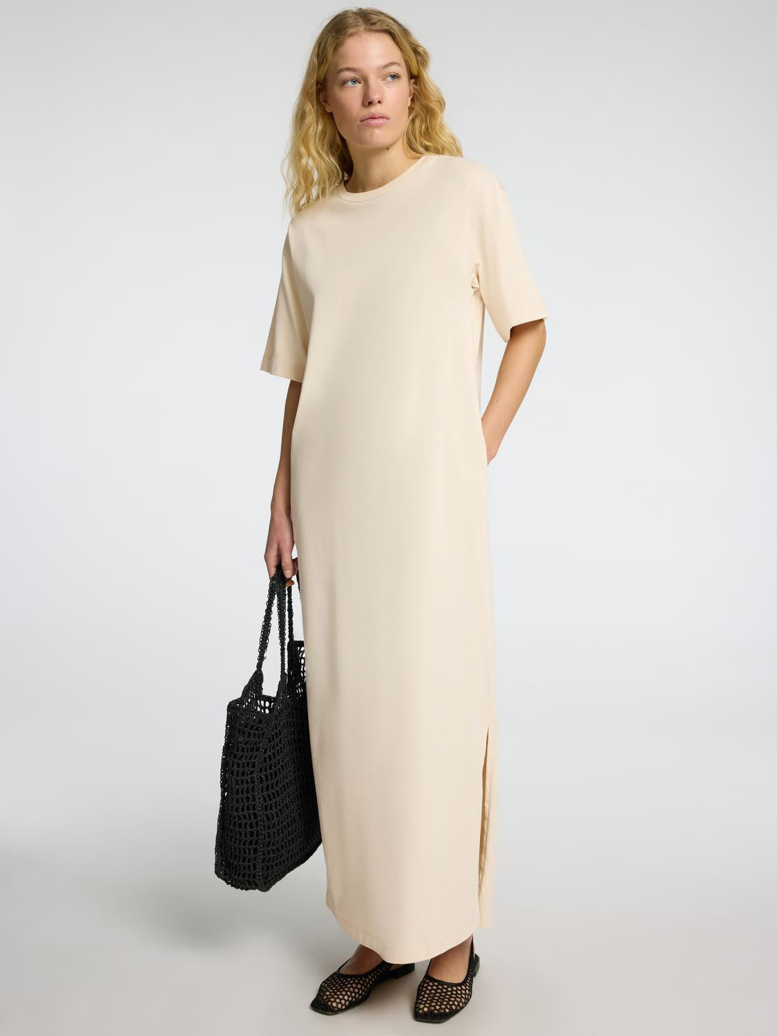 Essential Lang Kjole - Beige/ Birch