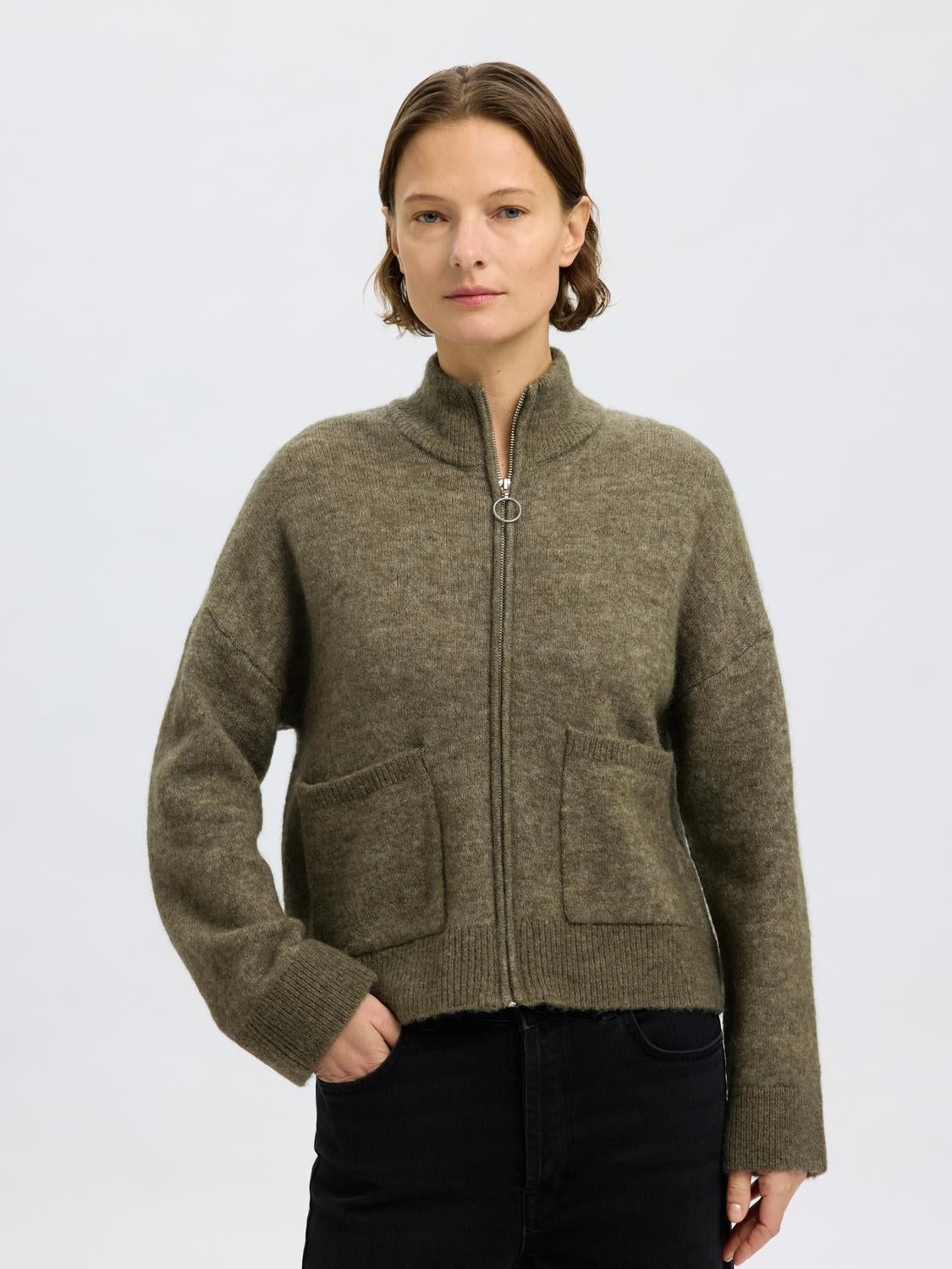 Sia Zipper Strikket Cardigan - Grønn/ Vetiver