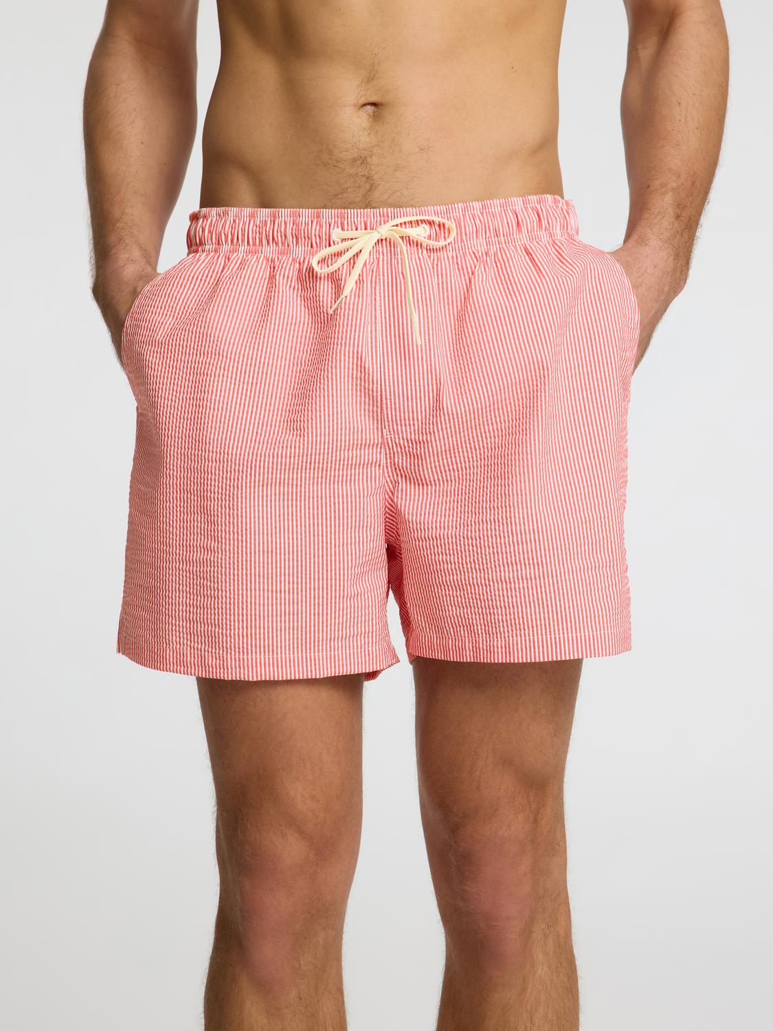 Cooper Seersucker Badeshorts - Rosa/ Hibiscus