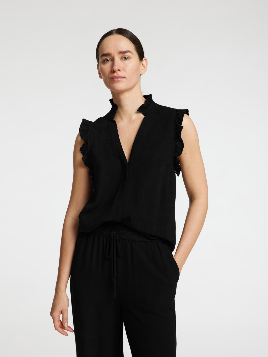 Viva Sun Ruffle Topp - Sort/ Black