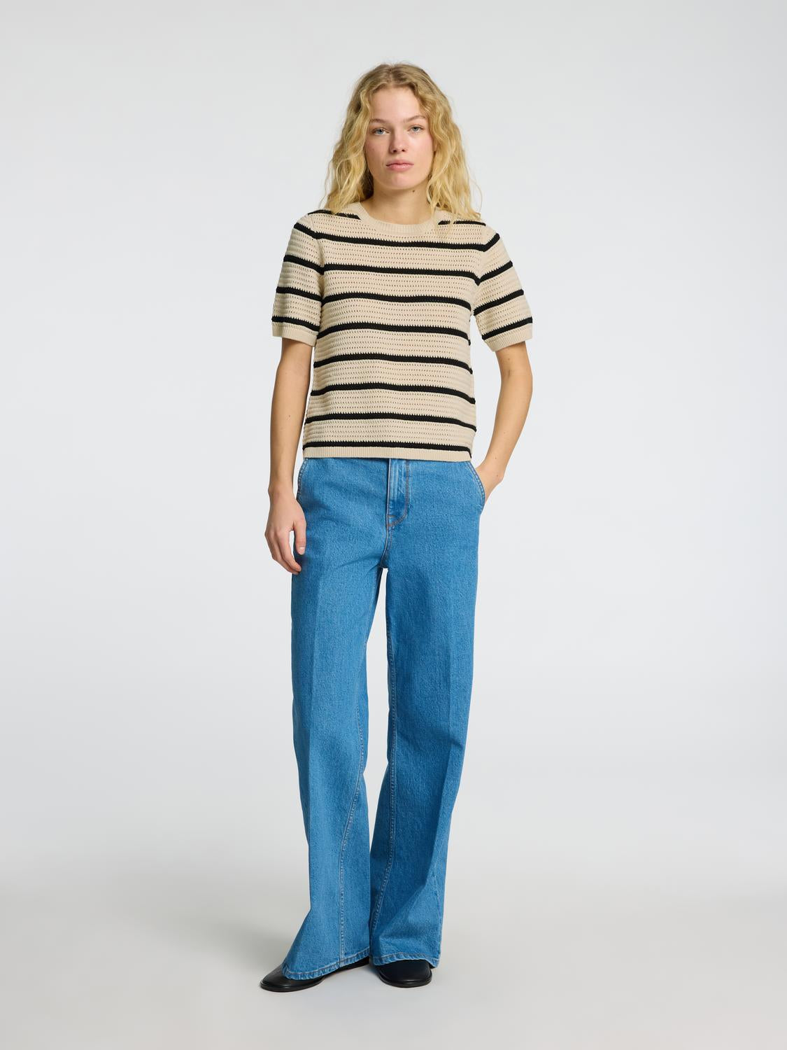 Vinna Strikket O-Neck - Beige/ Birch
