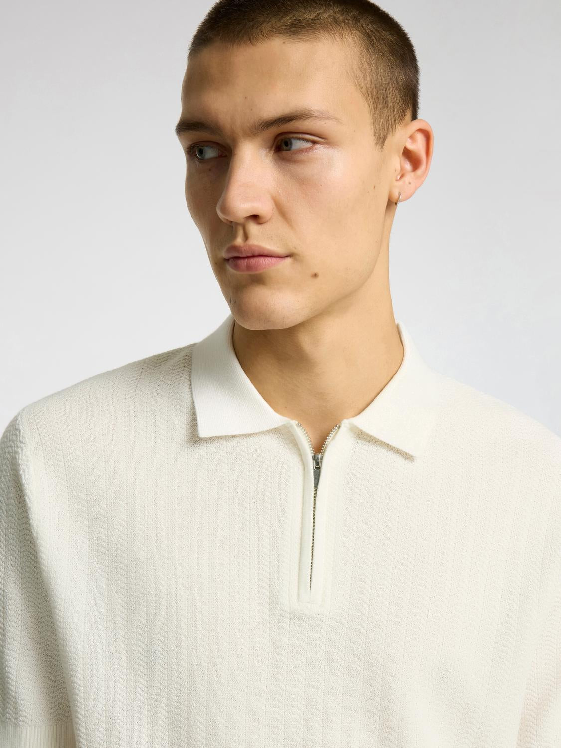Cran Strikket Half Zip - Beige/ Egret